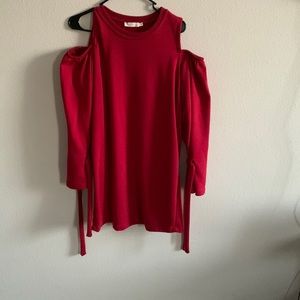 Woman’s Quarter Sleeve Sweater Dress Red Mini With shoulder cutouts